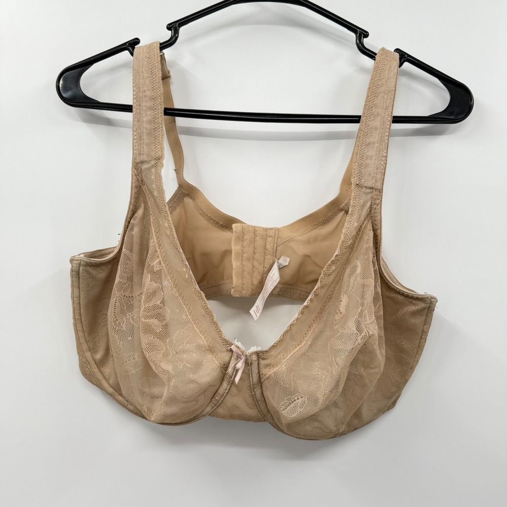 Cacique 40 DDD Full Coverage Lace Balconette Bra Tan Underwire Adjustable Straps